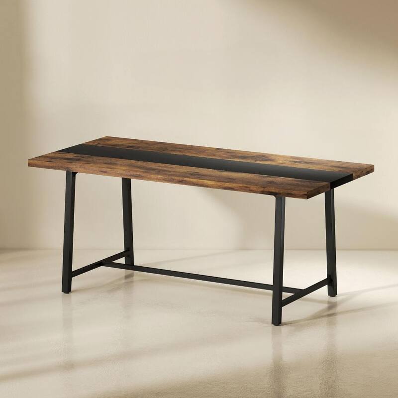 Long Dining Table, Kitchen Table with Large Tabletop and Steel Legs, for Your Home - Black,Rustic Brown