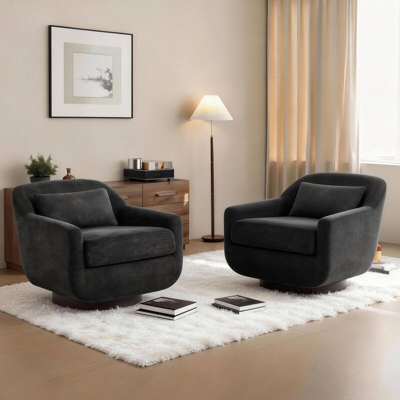 2 Set Modern Chenille Swivel Accent Chairs - Dark Grey