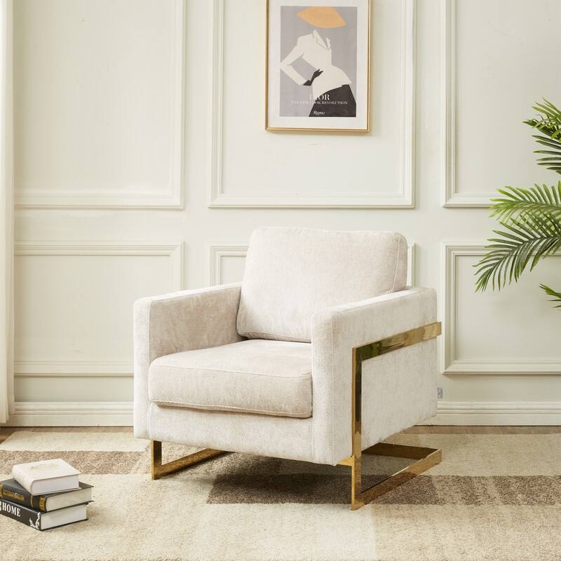 Lincoln Sofa Upholstered Boucle Accent Single Seater Arm Chair with Gold Stainless Steel Frame for Bedroom Living Room