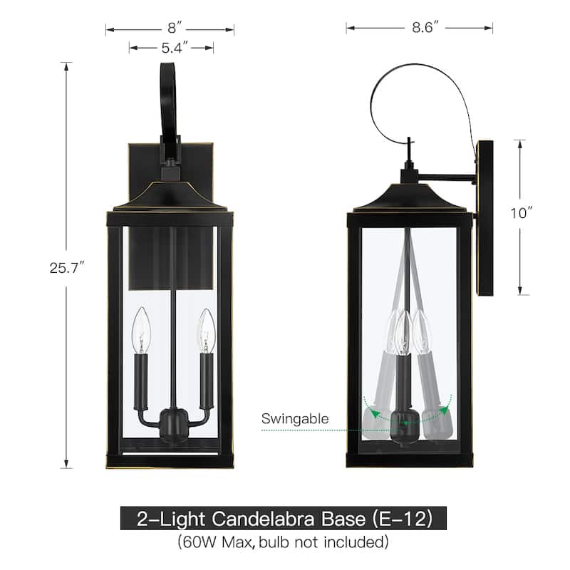 25.7"H 2-Light Large Outdoor Bronze Exterior Wall Lantern Sconce Light