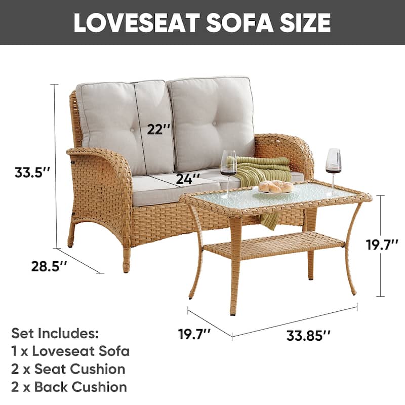 Outdoor Rocking Chair Table with Loveseat - Yellow Beige - Brown