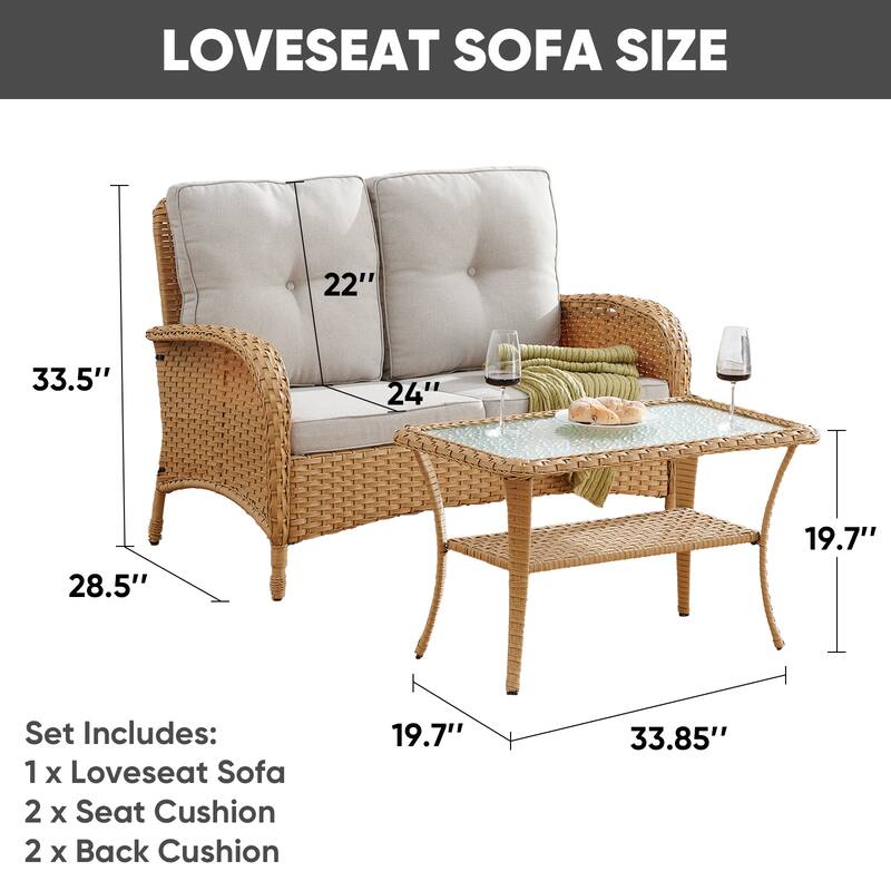 Patio Wicker Chair with Loveseat Coffee Table