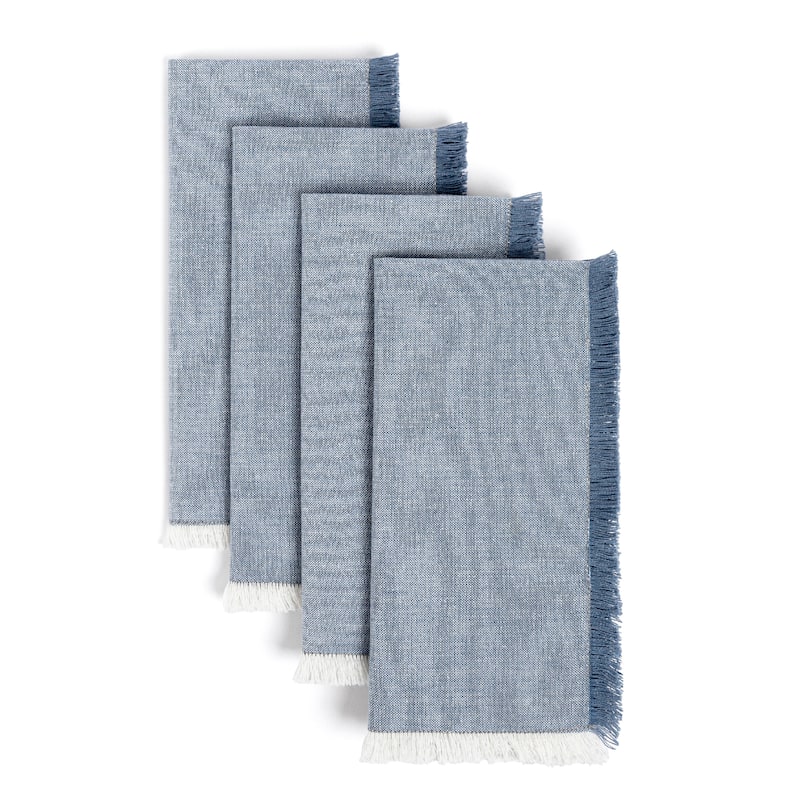 over&back Woven Frayed Chambray Cotton Cloth Napkins - Machine Washable - Set of 4 - Blue