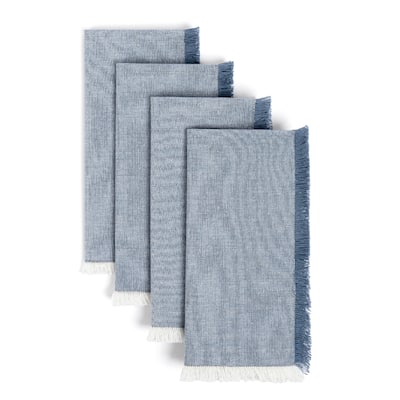 over&back Woven Frayed Chambray Cotton Cloth Napkins - Machine Washable - Set of 4