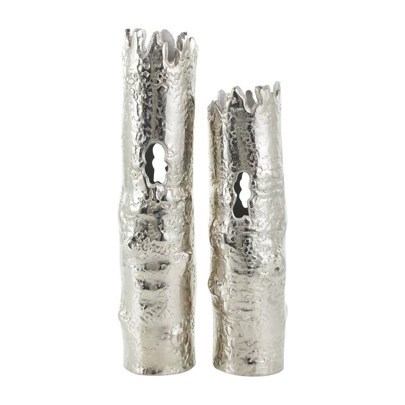 Aluminum Metal Tree Trunk Inspired Decorative Vase - Set of 2 Gold or Silver - CosmoLiving by Cosmopolitan