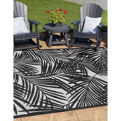 World Rug Gallery Contemporary Palm Leaf Textured Flat Weave Indoor/Outdoor Area Rug
