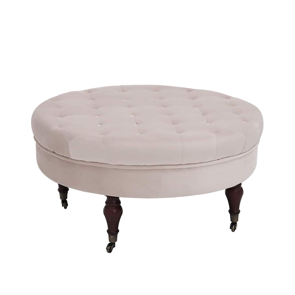 Maypex 32-inch Tufted Velvet Round Cocktail Ottoman with Wheels