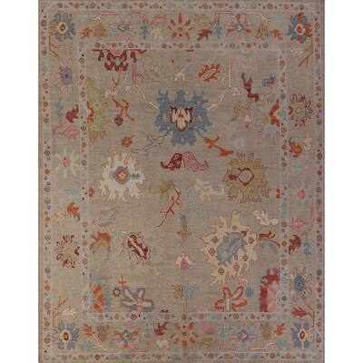 Hand Knotted Oriental 100% Wool Carpet Transitional All-Over Beige & Ivories Oushak Area Rug - 9' 10'' X 8' 5''