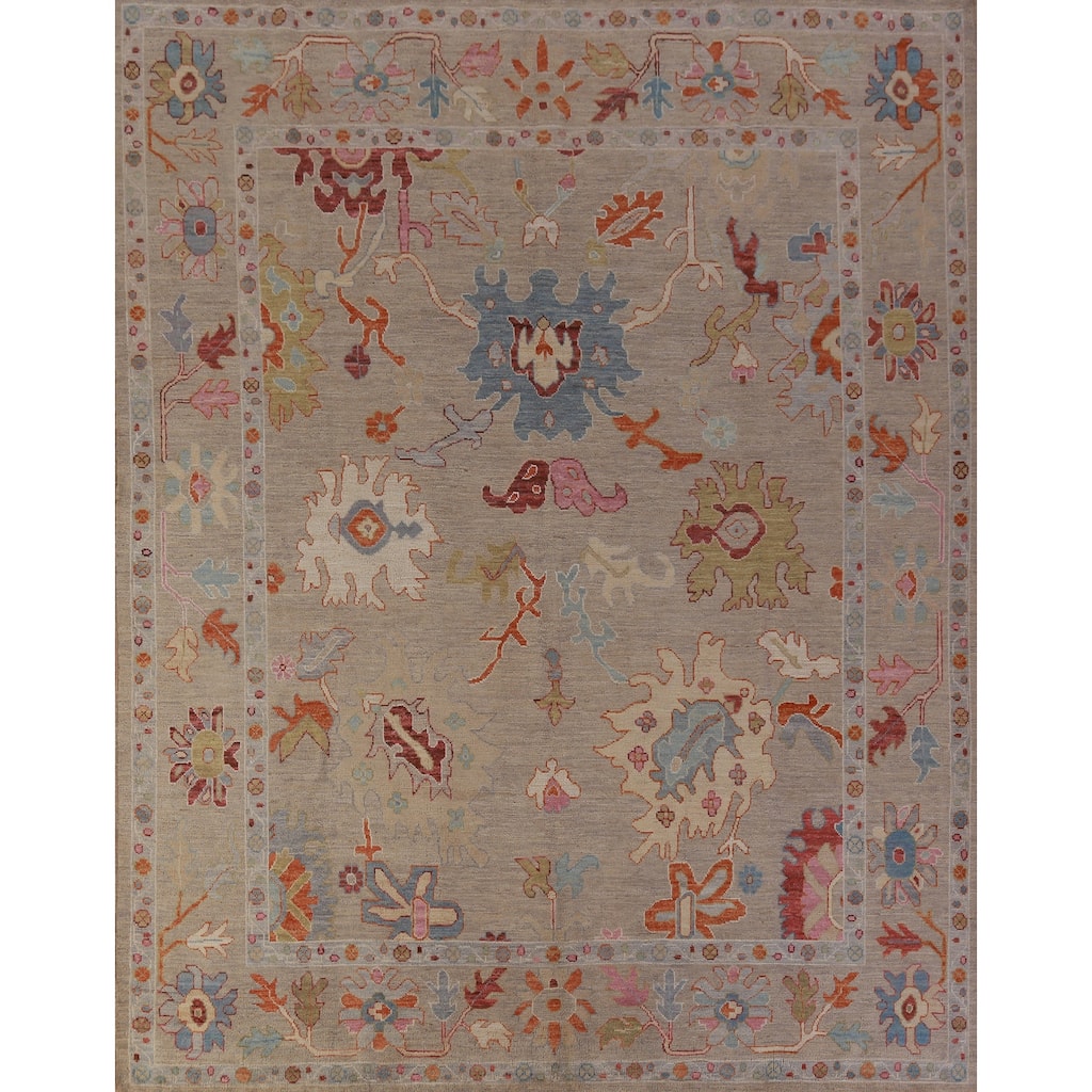 Hand Knotted Oriental 100% Wool Carpet Transitional All-Over Beige & Ivories Oushak Area Rug - 9' 10'' X 8' 5''