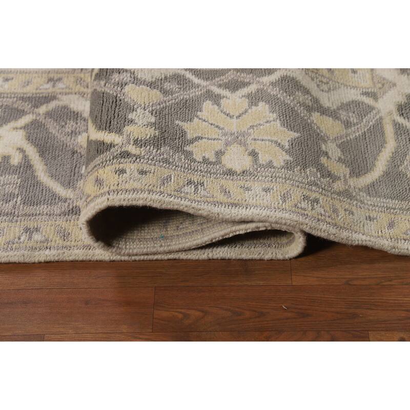 Floral Ivory Oushak Indian Area Rug Hand-Knotted Wool Carpet - 8'3" x 9'8"