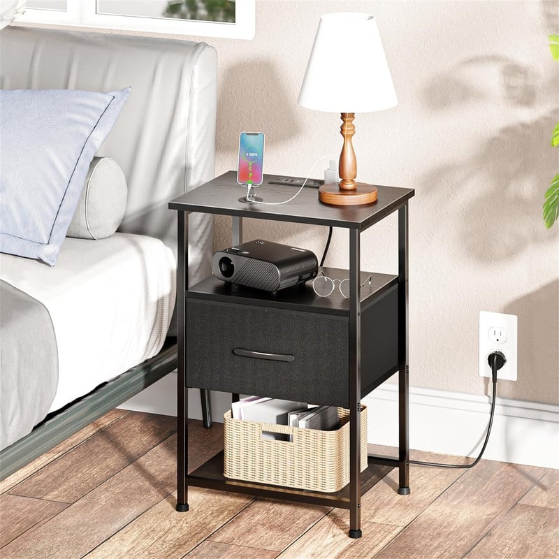 Nightstands Set of 2 with Charging Station and Drawer