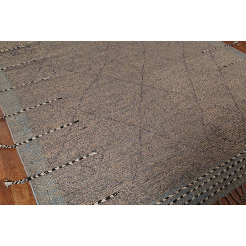 Earth Tone Moroccan Oriental Area Rug Hand-Knotted Brown Wool Carpet - 7'9"x 12'0"