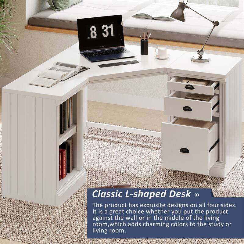 57.68" Home Office L-Shaped Corner Executive Computer Writing Desk