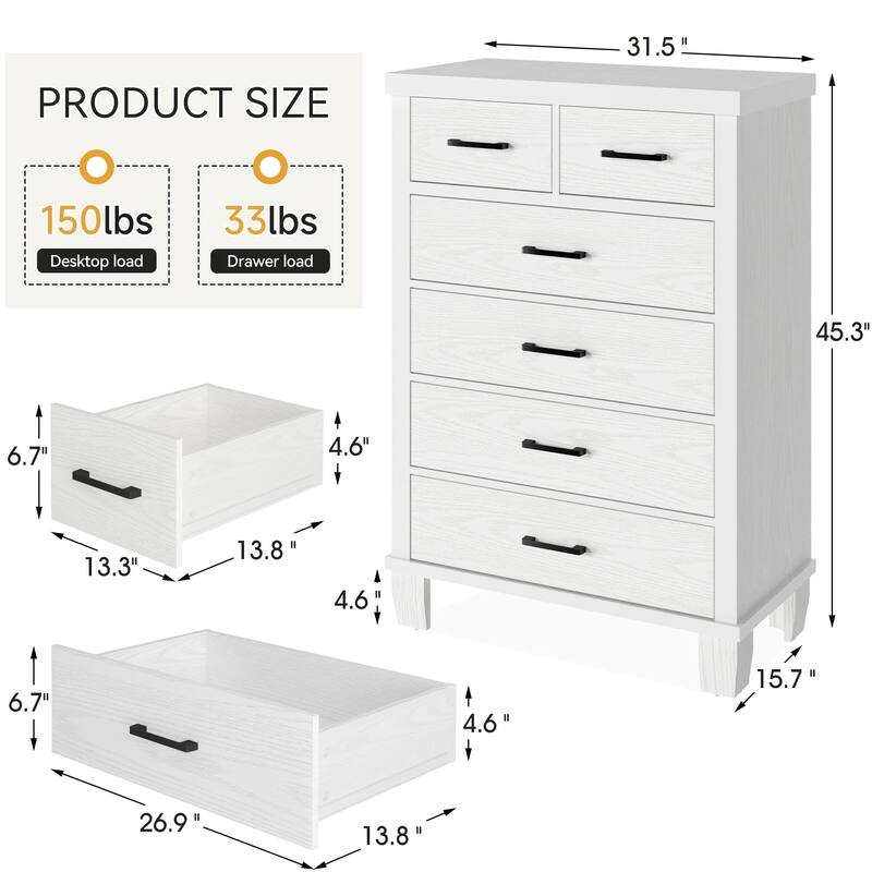 6/7 Drawer Dresser for Bedroom, Modern Wood Chest with Metal Handles, Storage Organizer for Closet