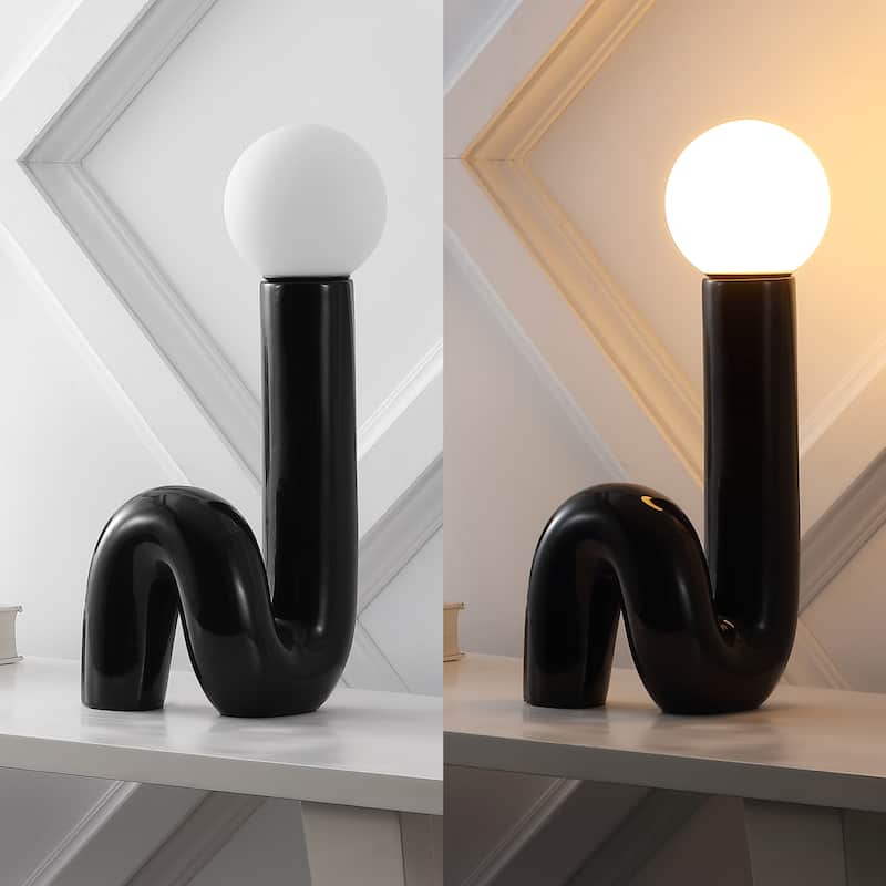Katya 18" Scandinavian Minimalist Ceramic Spiral Tube LED Table Lamp, by JONATHAN Y