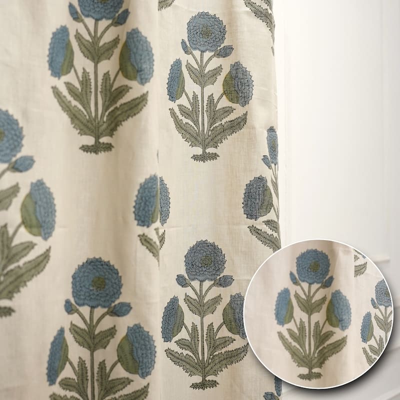 Fabdivine Handmade Block Print Floral Curtain Perfect for Room or Window Décor