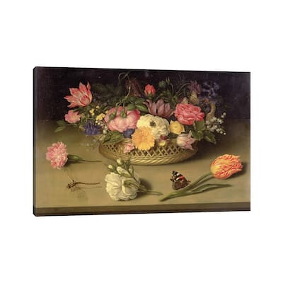 iCanvas "A still life of flowers, a dragonfly and a red admiral, 1614" by Ambrosius the Elder Bosschaert Canvas Print