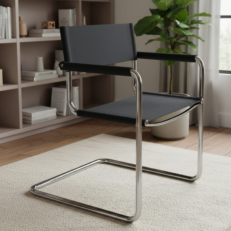HomeRoots 23" Silver And Black Genuine Leather and Stainless Steel Arm Chair - 22.95 in. x 31.30 in. x 23.62 in. - 22.95 in. x 31.30 in.  x 23.62 in.
