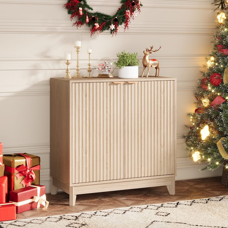 EROMMY Fluted Storage Cabinet with Double Doors & Adjustable Shelves - Modern 31"/55" Accent Buffet Cabinet for Kitchen,Room