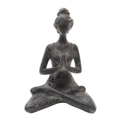 Novica Handmade Asana Pose In Brown Cement Statuette