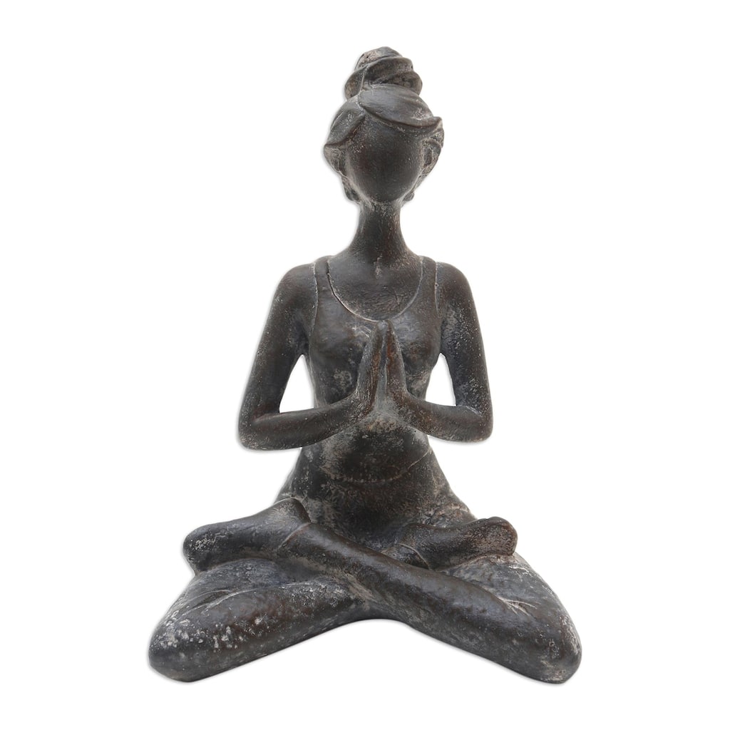 Novica Handmade Asana Pose In Brown Cement Statuette