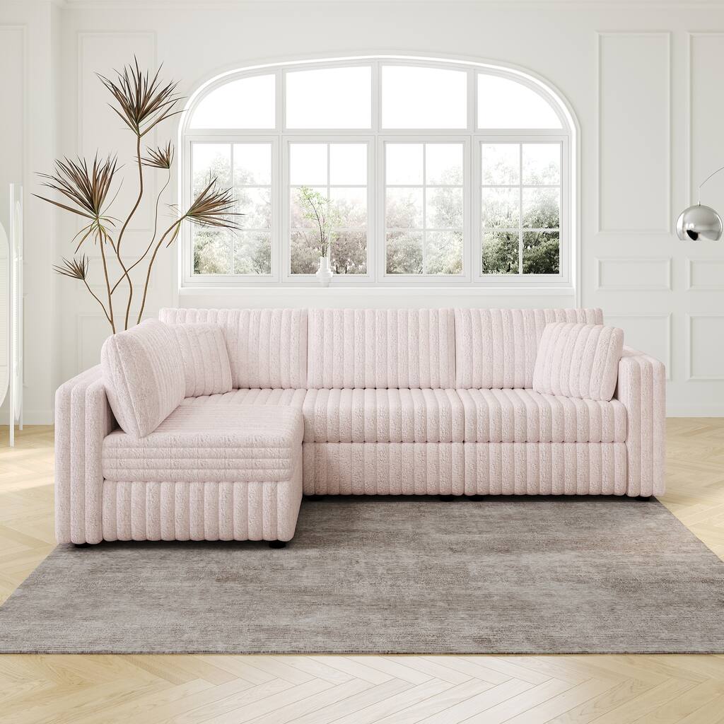 106.3" Soft L-shaped 4-Person Light Pink Modular Sofa with Detachable Cushions