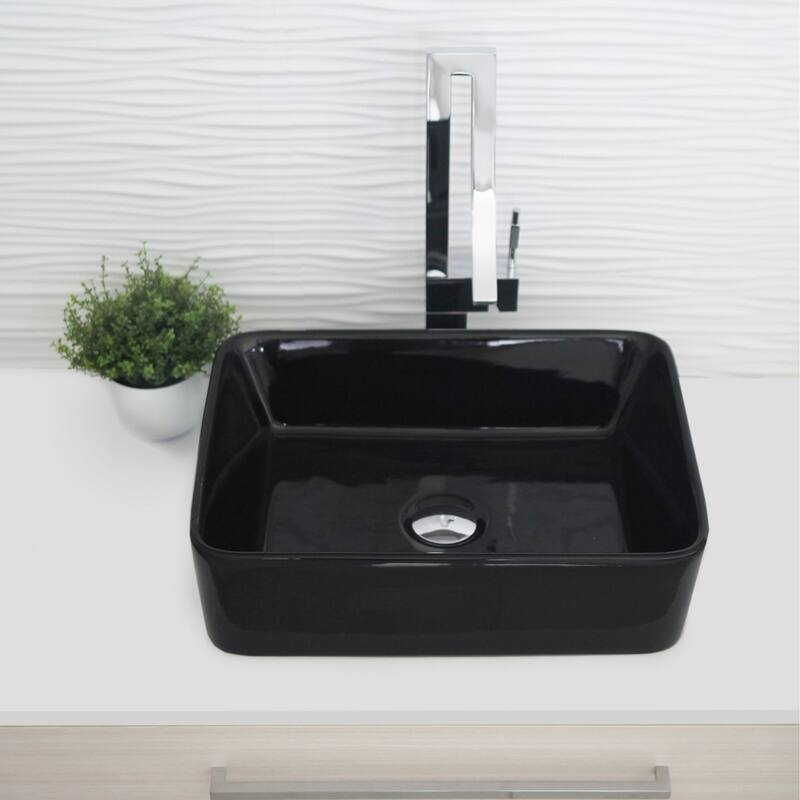 STYLISH Porcelain Rectangular 18 3/4-inches Top Mounted Ceramic Vessel Bathroom Sink - 18.75" x 14.5" x 5.25"