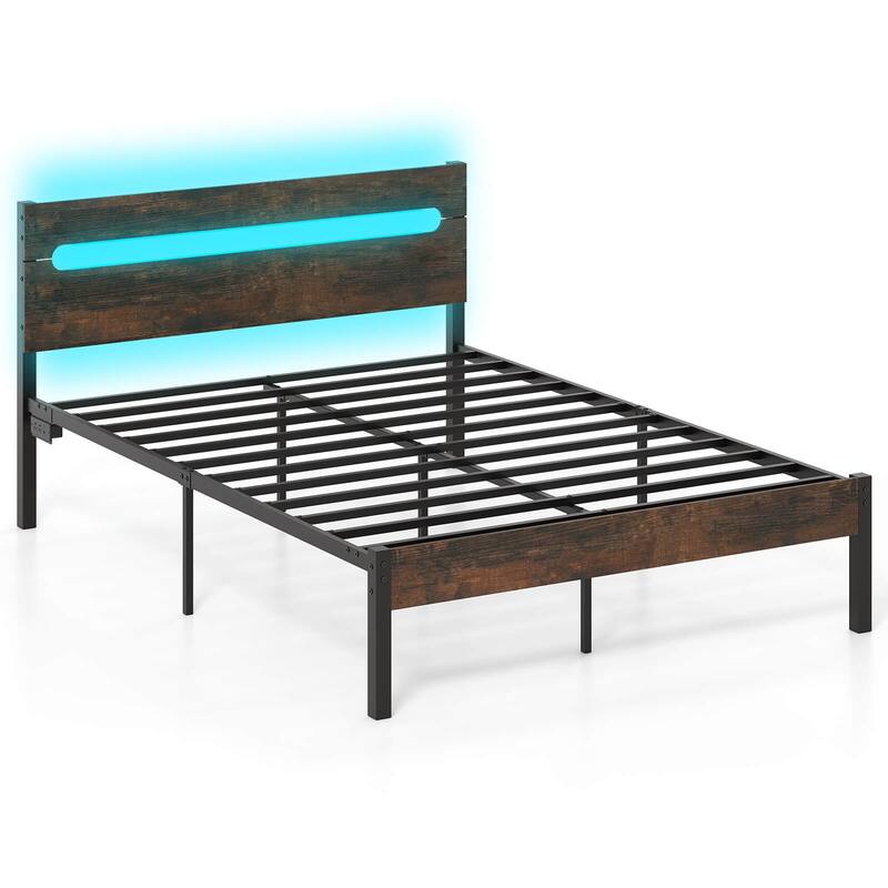 Costway Full Size Bed Frame with Built-in Charging Station Sturdy