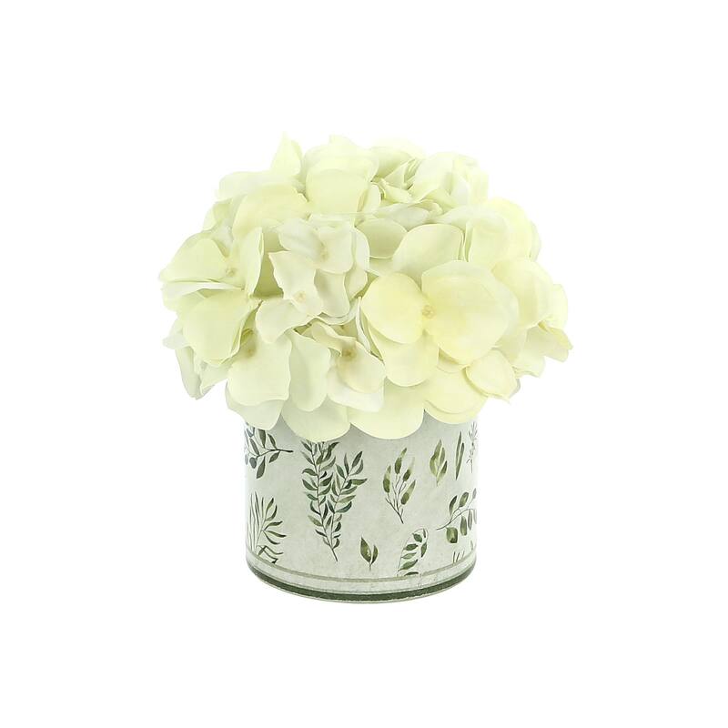 Hydrangea Arrangement in a Glass Vase - White, Green