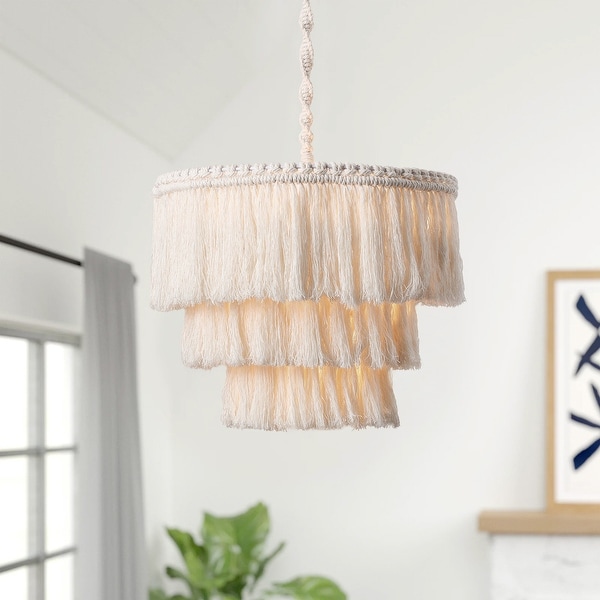 Bohemia Beige 1 Light Cotton Tassel Handmade Design 15.74 Inches Wide Boho Chandelier On Sale Bed Bath Beyond 37367128