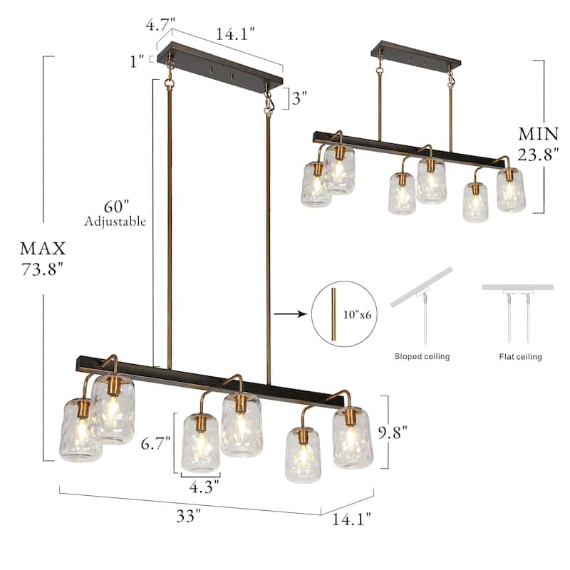 Modern Farmhouse 6-Light Chandelier Glass Kitchen Island Lights - L 33" x W14.5" x H 21.2"