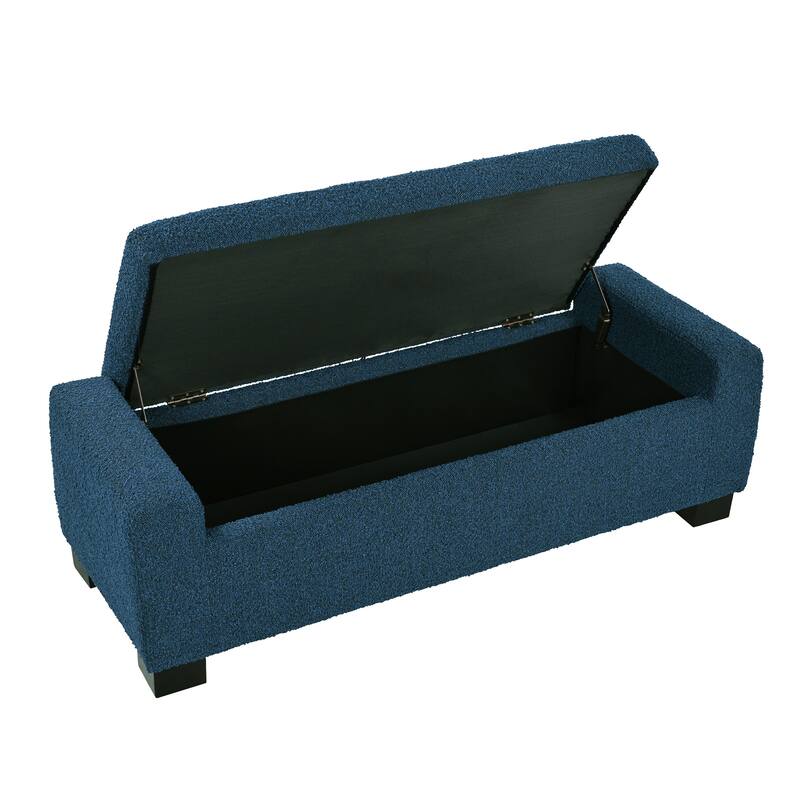 Ottoman Bench in Textured Fabric Rectangular Design with Hinged Lid for Seating