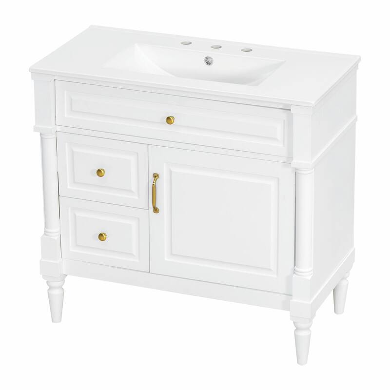 36" Bathroom Vanity with Sink, Freestanding Bathroom Cabinet with Ceramic Basin, Flip Drawer