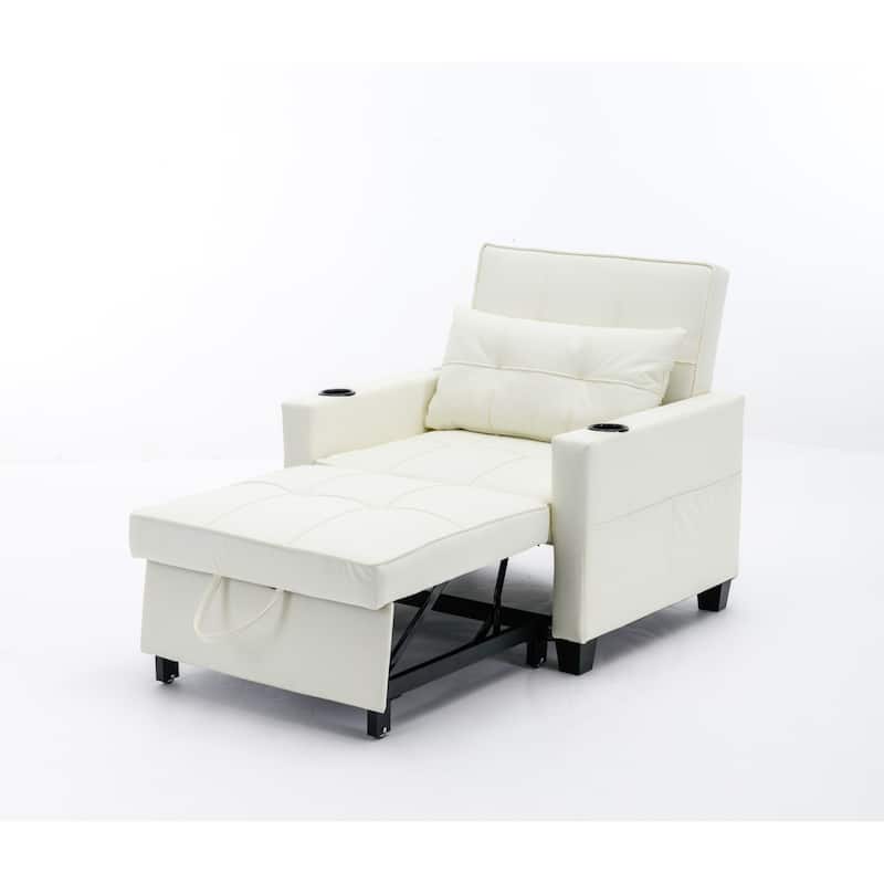 Faux Leather Convertible Sofa Bed with USB Ports