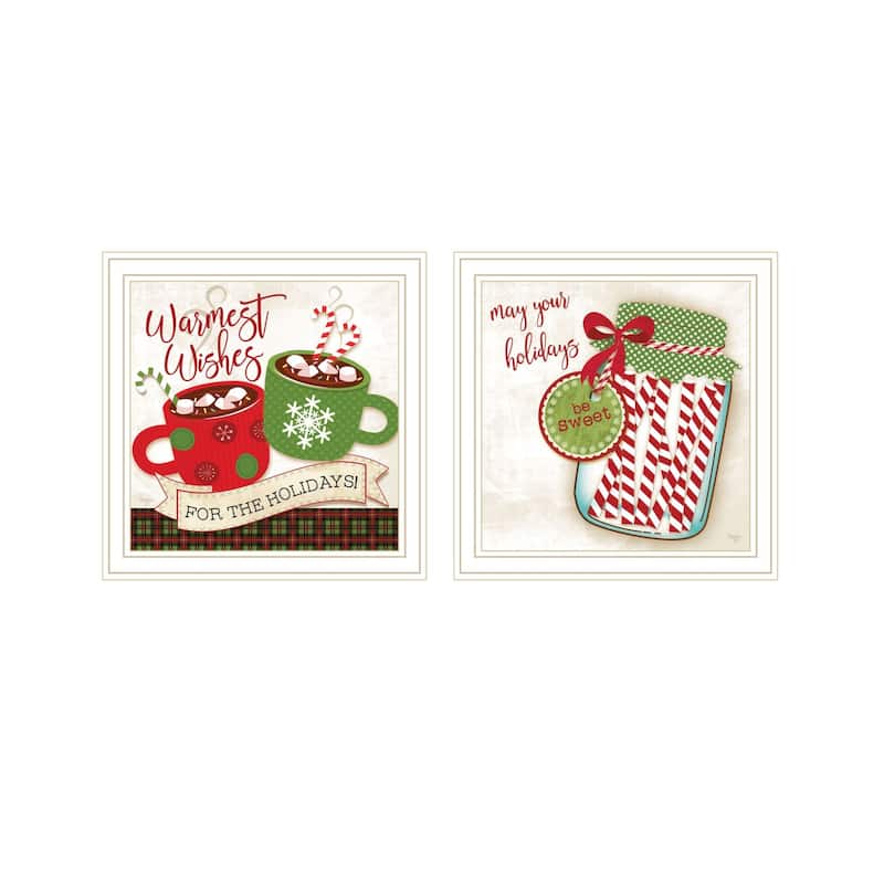 Trendy Decor 4U "Hot Cocoa & Candy Canes" Printed Framed Wall Art by Mollie B. - White - 14 x 14
