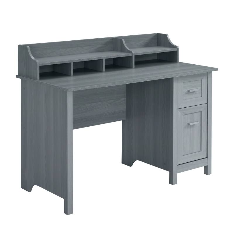 Modern Classic Writing Desk with Storage Hutch, Pullout Drawer, and Organizational Shelves for Home Office