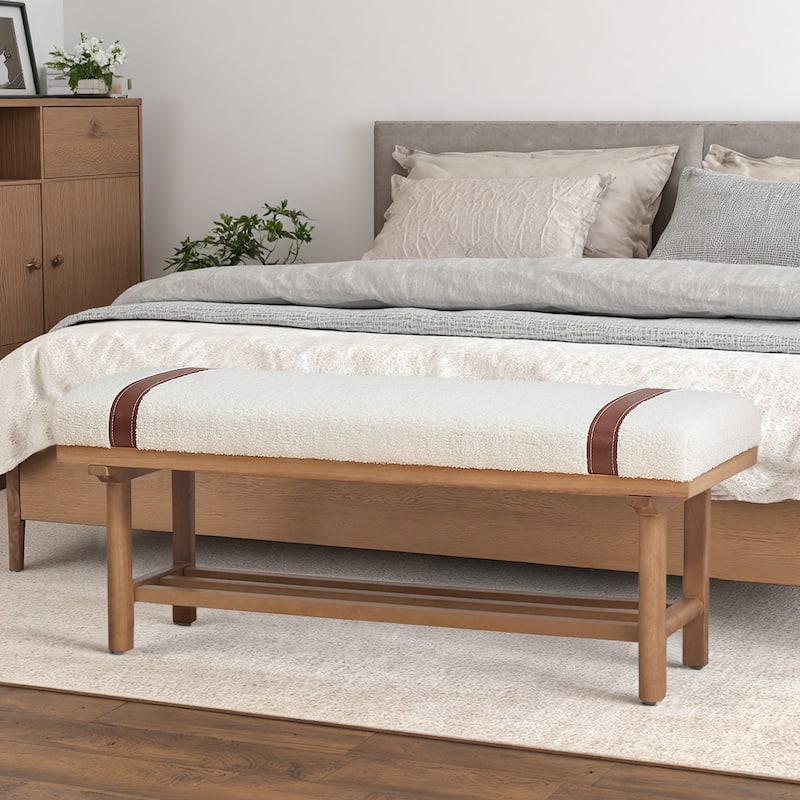 2-Tier Solid Wood Upholstered Entryway Shoe Bench with Storage Shelf - 44.49"W x 16.54"D x 18.11"H