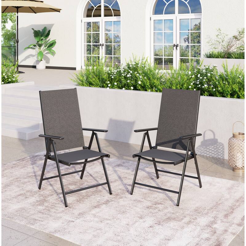 Outdoor 6-piece Patio Dining Set, 1 Square Metal table, 4 Adjustable Folding Chairs and 10ft Umbrella