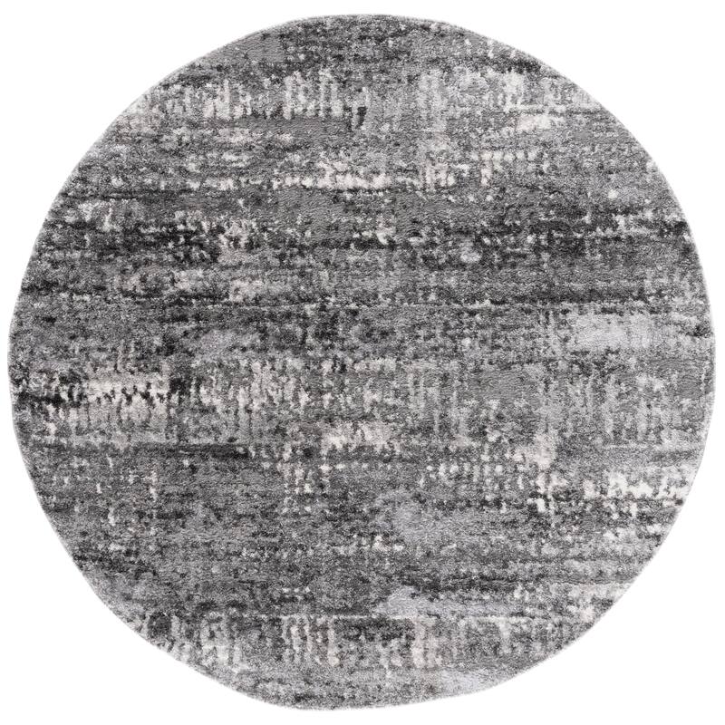 SAFAVIEH Ravine Shag Foekje Shag Rug - 6'7" Round - Grey/Dark Grey