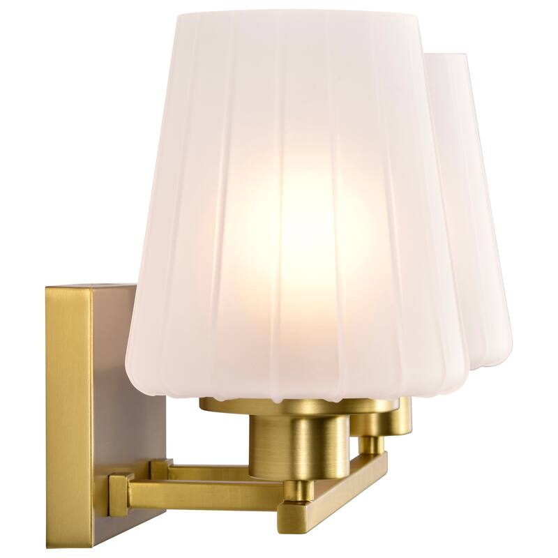 Lune 2 Light Vanity Vintage Brass Finish Etched White Glass - Vintage Brass