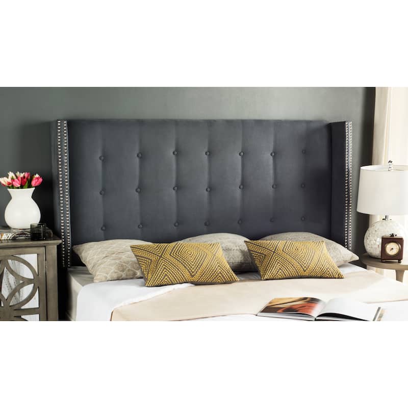 SAFAVIEH Rengin Taupe Upholstered Tufted Wingback Headboard (Twin) - Grey - Full