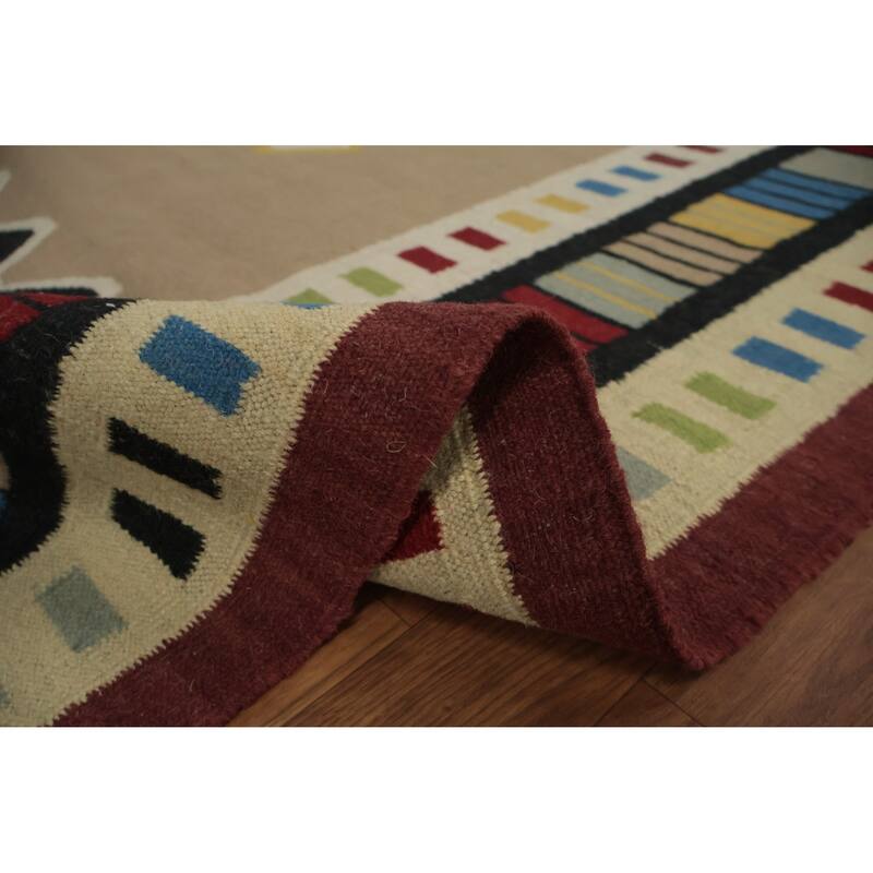 Hand Woven Oriental 100% Wool Carpet Southwestern Modern Multi-Colored Kilim Area Rug - 10' 3'' X 8' 5''