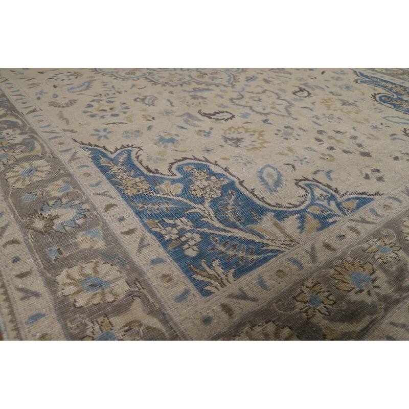 Traditional Floral Tabriz Persian Area Rug Handmade Beige Wool Carpet - 7'0"x 10'4"