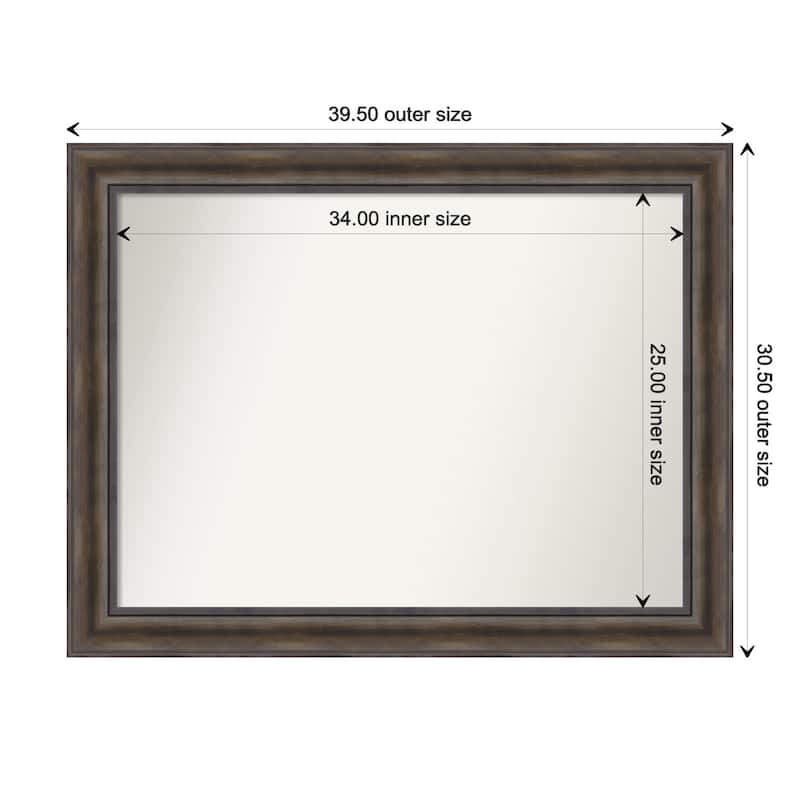 Rustic Pine Brown Framed Non-Beveled Custom Wall Mirror, Bathroom Vanity Mirror - Outer Size: 39.5 x 30.5