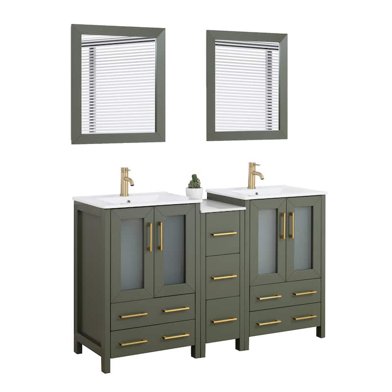 Vanity Art 60 in. Double Sink Bathroom Vanity with Top and Mirrors - 60 X 18.1 X 35.8