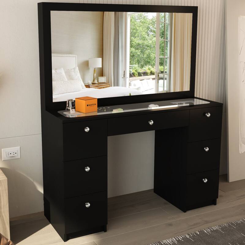 Boahaus Venus Modern Vanity, Glass Top, 07 Drawers - N/A