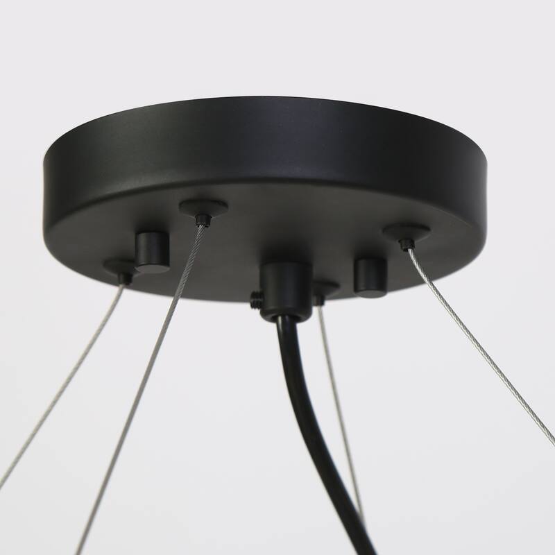 Marsie Modern Farmhouse Black Gold Wheel Bare Bulb Drum Chandelier for Dining Room - 32.5"D x 5"H