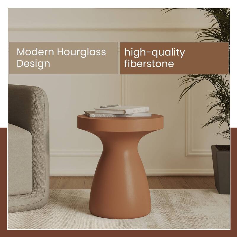 16" Round Side Table in Fiberstone with Hourglass Pedestal Design Wisp Series