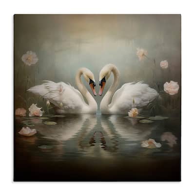 Stupell Romantic Swans in Floral Pond Canvas Wall Art Design By Arlington Prints