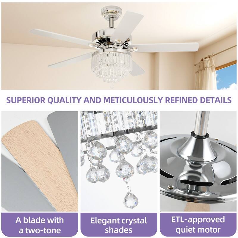Moasis 52'' Crystal Chandelier Ceiling Fan Light with Remote
